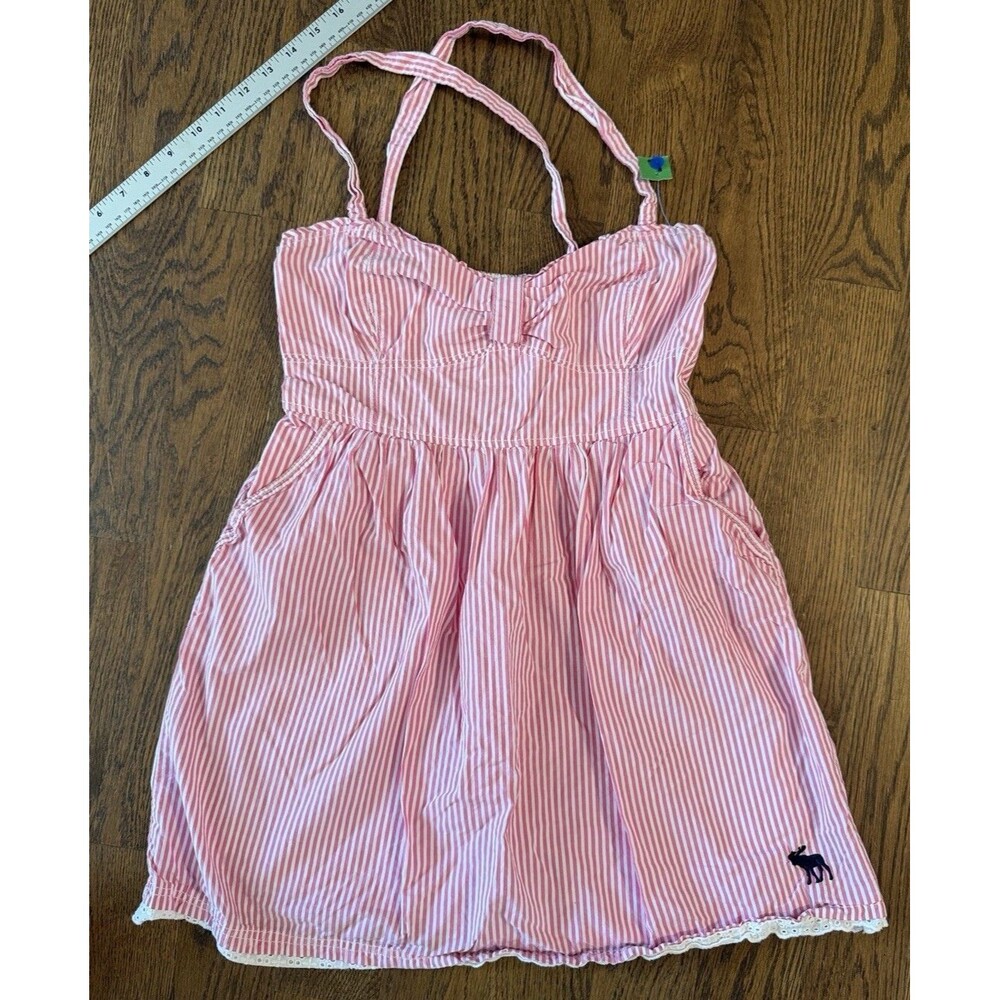 Y2K Abercrombie & Fitch A&F Pink White Striped Mini Dress Corset Top Eyelet Trim
